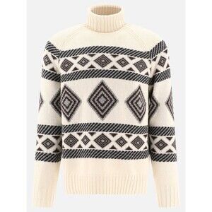 Brunello Cucinelli Ethnic Jacquard Turtleneck Sweater Fair Isle Roll Neck IT 50